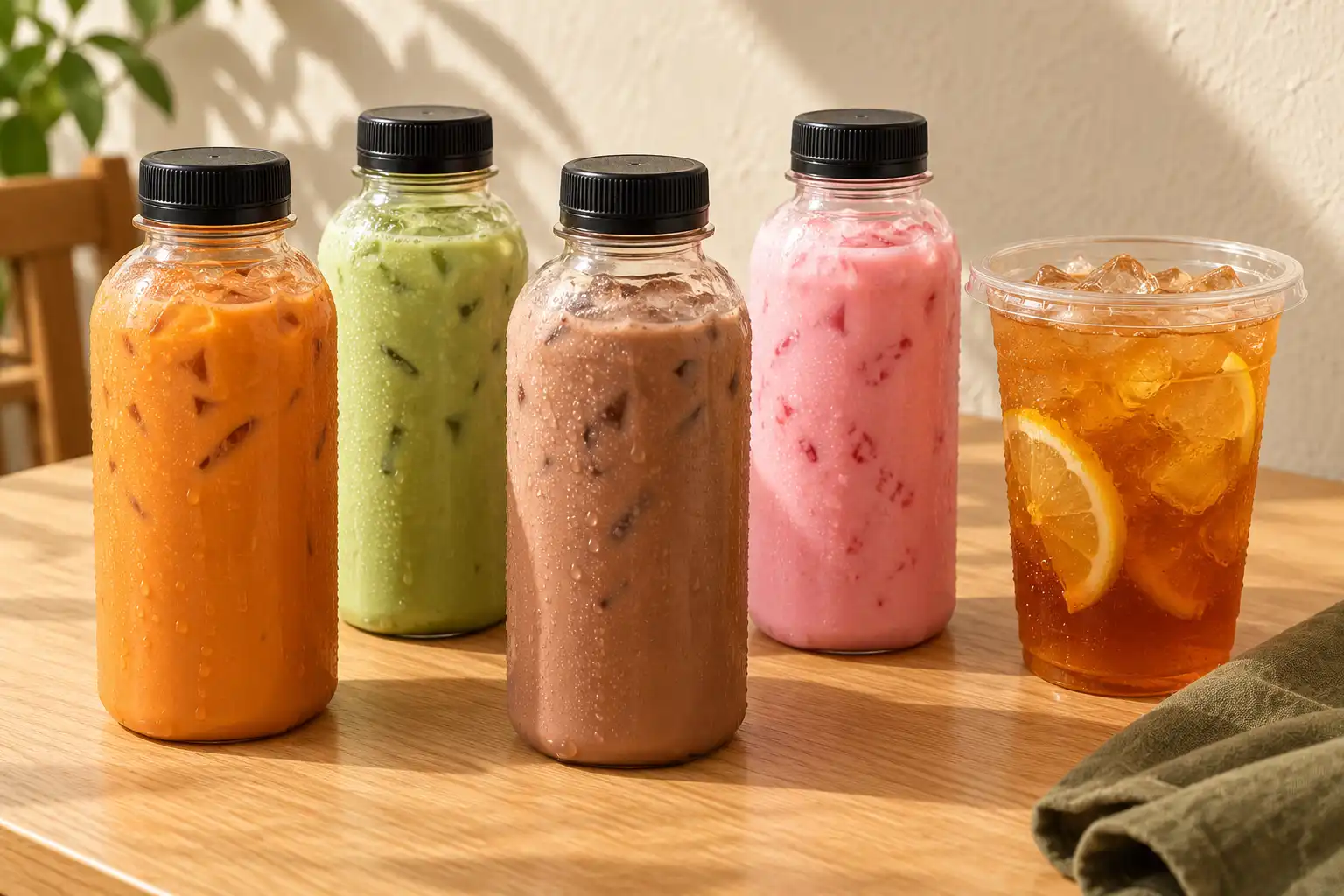 Ilustrasi pilihan Thai tea, greentea, coklat, strawberry, dan lemon tea